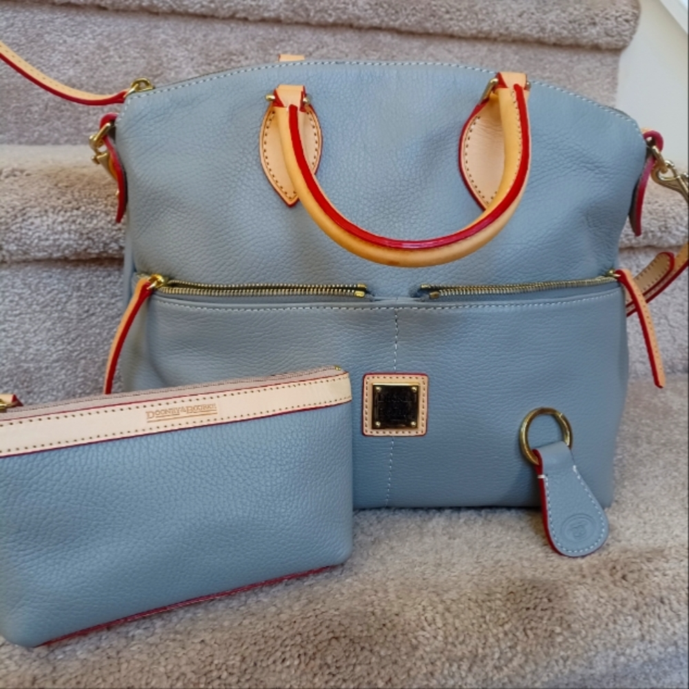 New 3 piece Dooney & Bourke  Satchel with key chain &  cosmetic  bag